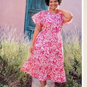 Lane Bryant Pink Floral Midi Dress